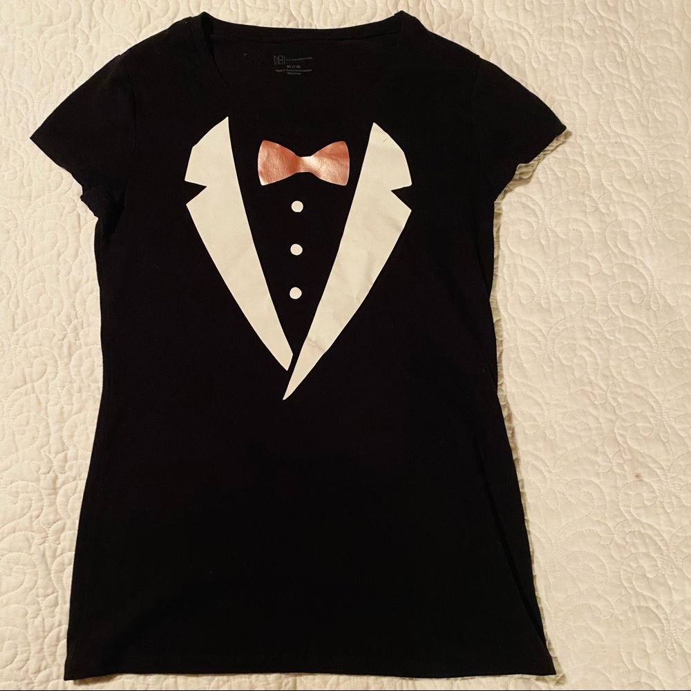 No Boundaries Black Tuxedo Bow Tie T-Shirt